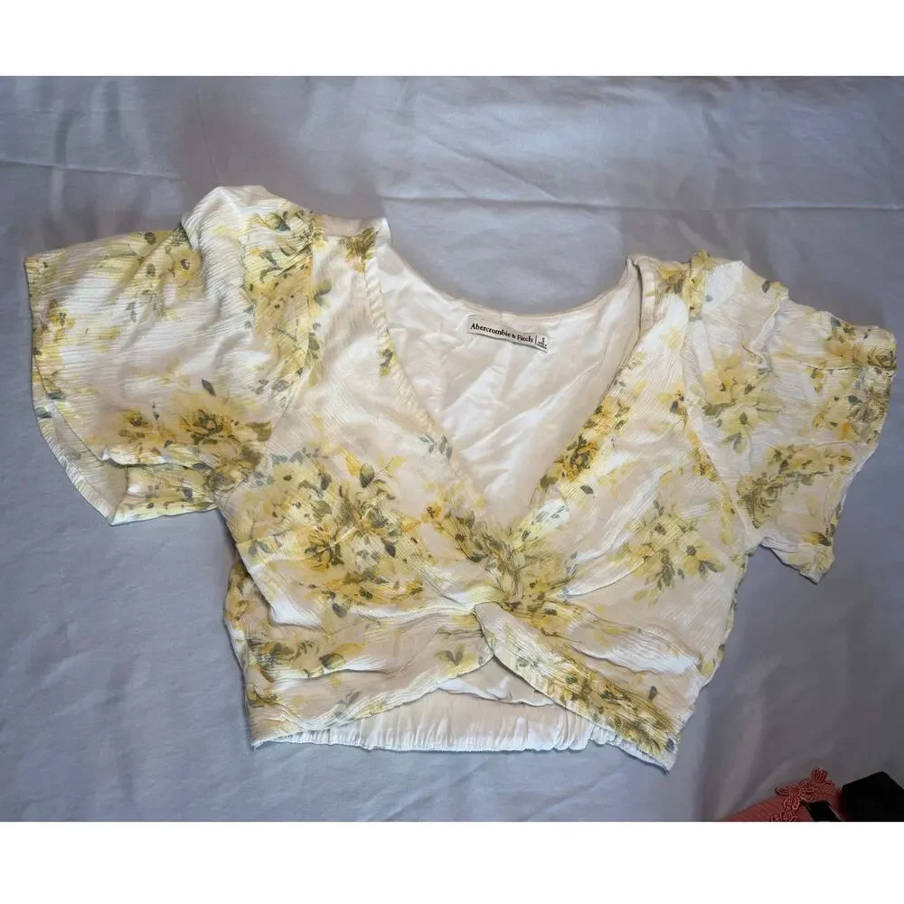 Abercrombie Floral Cross Tie Front Micro Crop Top Size S